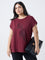 Gia Burgundy Floral Embroidered Cotton T-Shirt