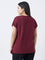 Gia Burgundy Floral Embroidered Cotton T-Shirt