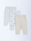 HOP Baby Boys Beige Printed Mid-Rise Cotton Pants - Pack of 3