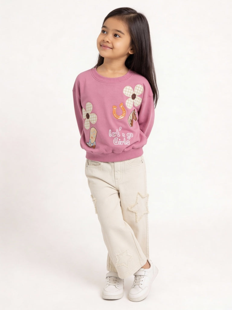HOP Kids Girls Dusty Rose Embroidered Cotton-Blend Sweatshirt