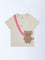 HOP Kids Girls Beige Embroidered Cotton T-Shirt