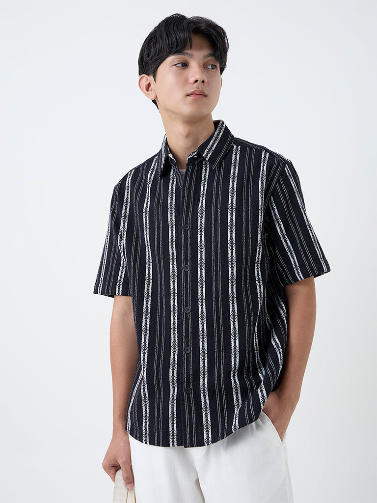 ETA Black Striped Relaxed-Fit Cotton Shirt