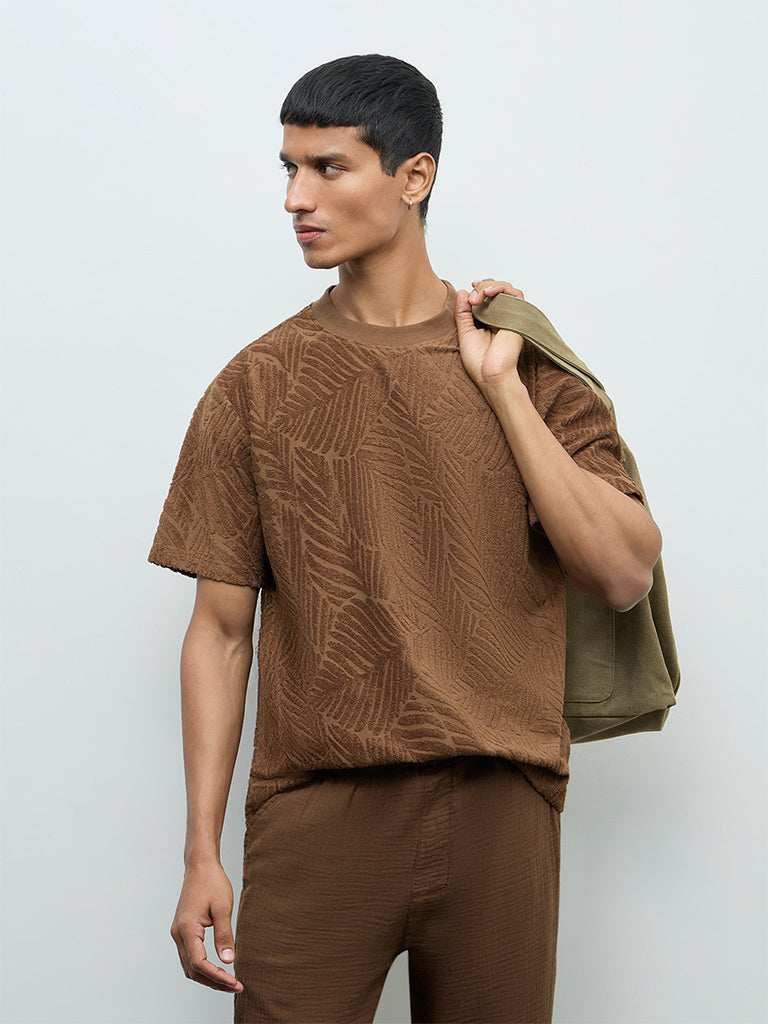 ETA Brown Botanical Relaxed-Fit Cotton-Blend T-Shirt