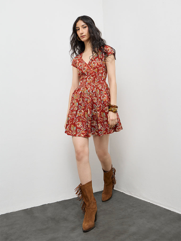 Bombay Paisley Peach Floral Cotton A-Line Dress – Cherrypick