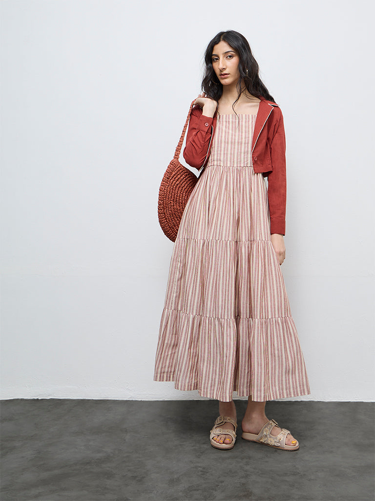 Bombay Paisley Rust Cotton Tiered Dress with Jacket Set