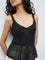 Bombay Paisley Black Crochet-Knit Cotton Peplum Top