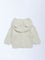 HOP Baby Girls Cream Knit-Textured Hooded Cotton Sweater