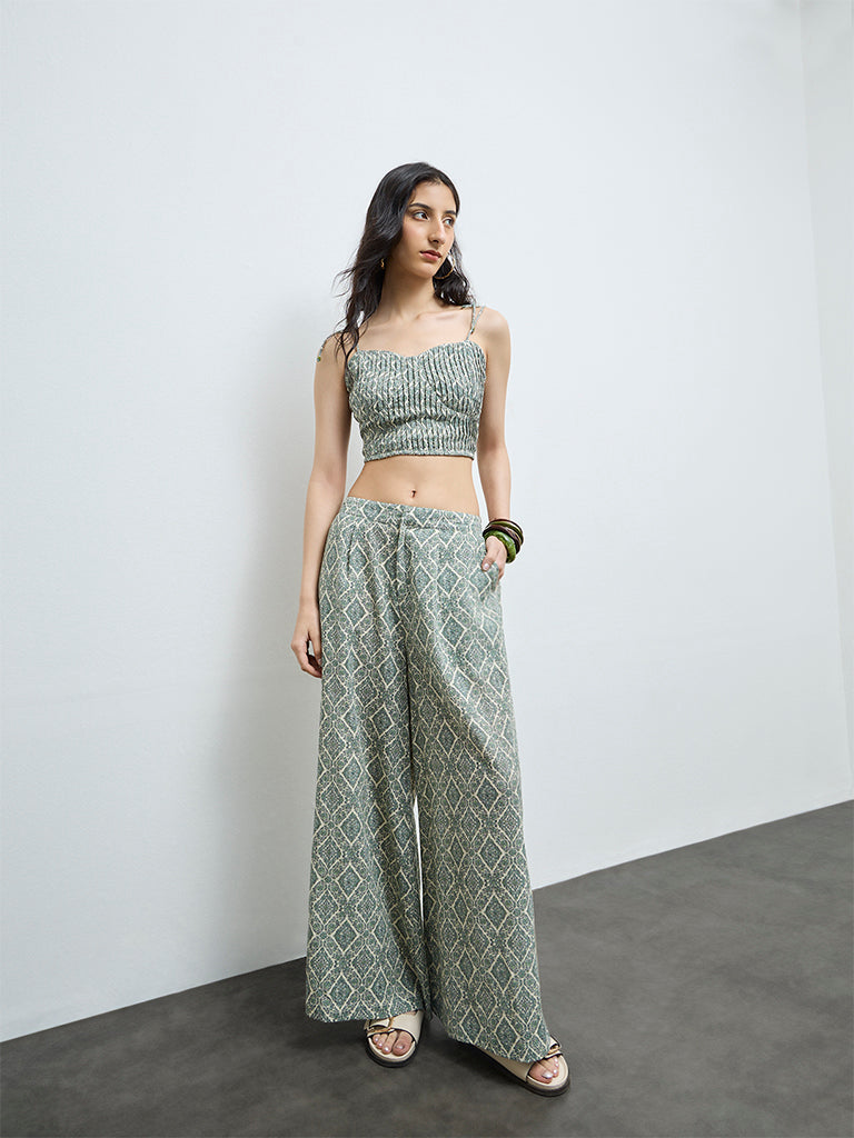 Bombay Paisley Sage Printed Cotton Palazzos