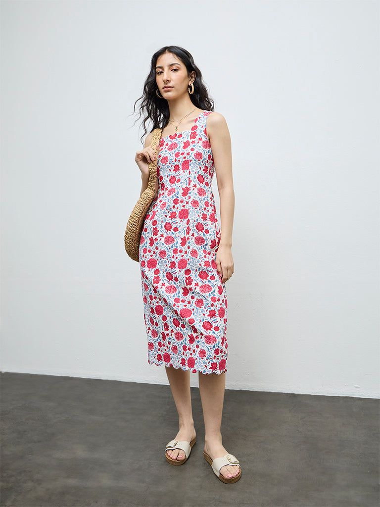 Bombay Paisley Red Floral Cotton-Blend Straight Dress