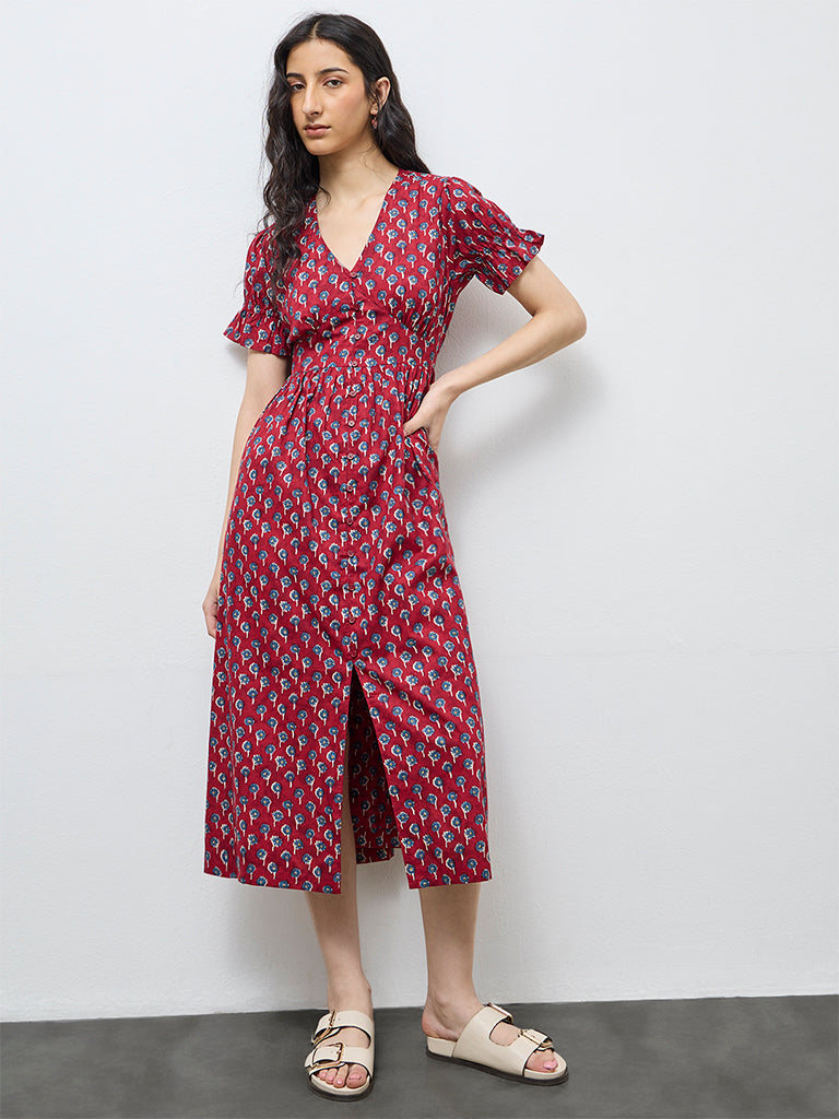 Bombay Paisley Red Floral Cotton A-Line Dress