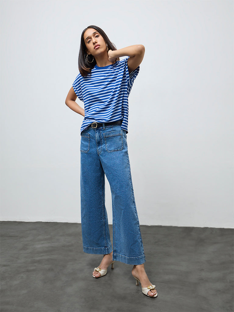 LOV Blue-Wash High-Waist Wide Leg Fit Jeans