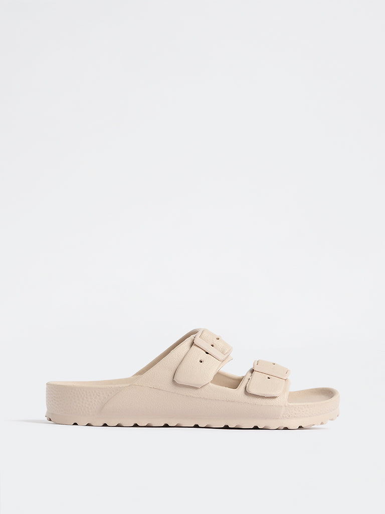 LUNA BLU Beige Dual-Strap Slip-On Slides