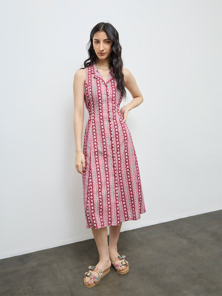 Bombay Paisley Red Floral Printed Cotton Shirt Dress