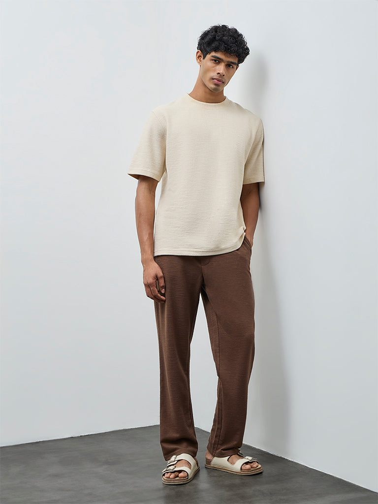 ETA Brown Relaxed-Fit Mid-Rise Cotton-Blend Chinos