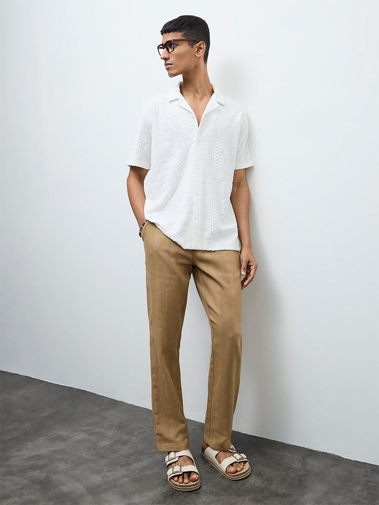 ETA Taupe Textured Relaxed-Fit Mid-Rise Cotton Chinos