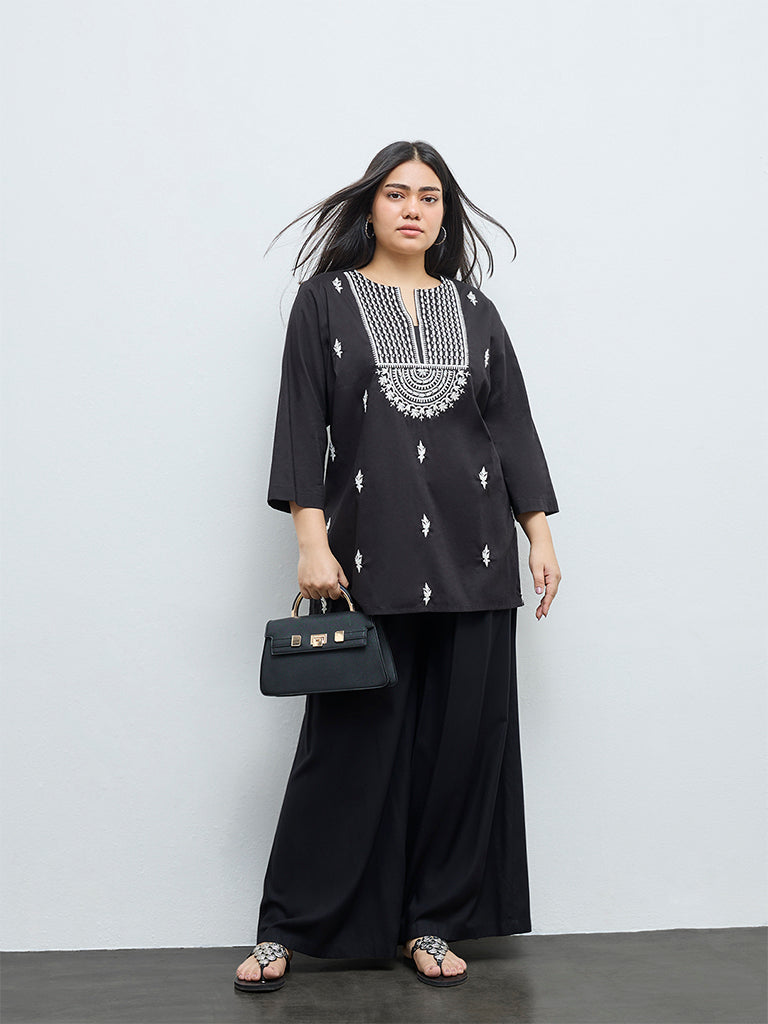 Diza Black Embroidered Cotton Tunic