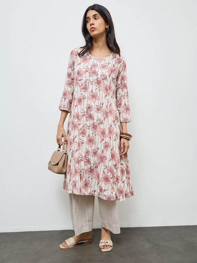 Utsa Pink Floral Design A-Line Kurta