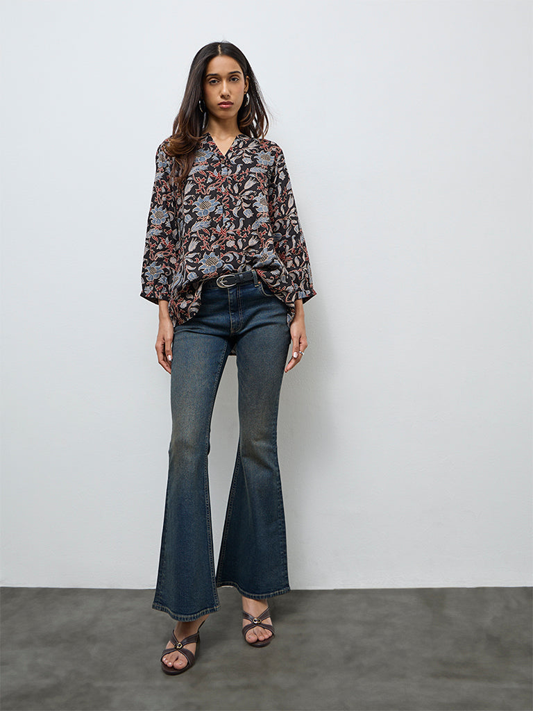 Utsa Black Foliage Printed Tunic