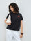 LOV Black Floral Embellished Cotton T-Shirt