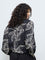 LOV Black Foliage Embroidered Cotton Blouse
