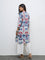 Utsa Blue Printed Cotton Straight Kurta