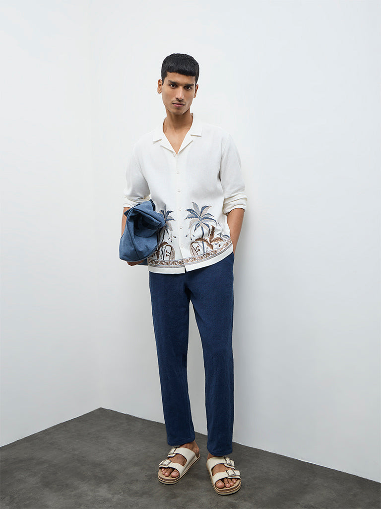 ETA Indigo Textured Relaxed-Fit Mid-Rise Cotton Chinos