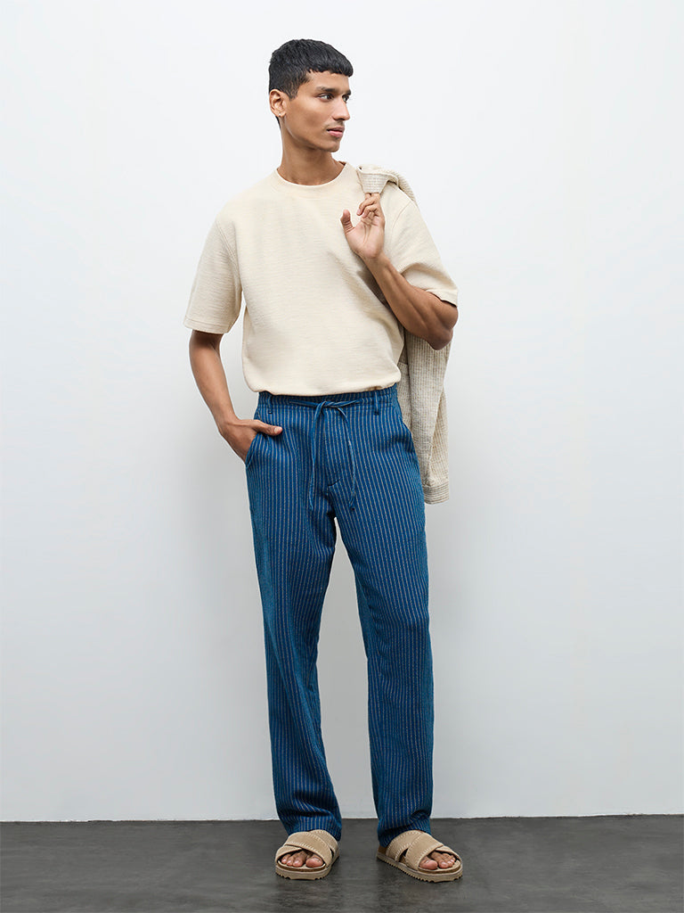ETA Indigo Striped Relaxed-Fit Mid-Rise Cotton Chinos