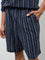ETA Navy Striped Relaxed-Fit Mid-Rise Cotton Shorts