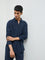 ETA Navy Textured Relaxed-Fit Cotton Shirt