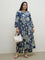 Diza Blue Botanical Printed A-Line Kurta