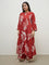 Diza Red Botanical Printed A-Line Kurta