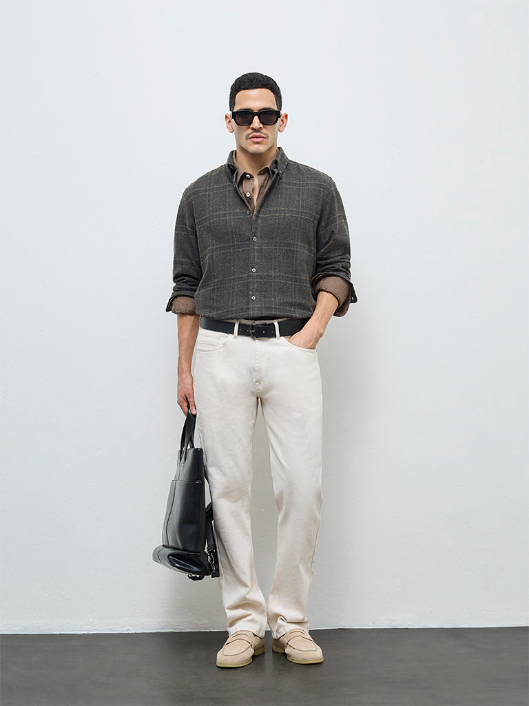 Ascot Taupe Checkered Relaxed-Fit Shirt