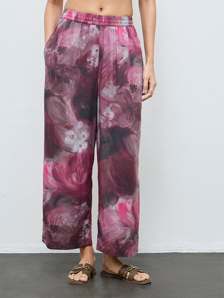 Utsa Mauve Floral Printed Palazzos