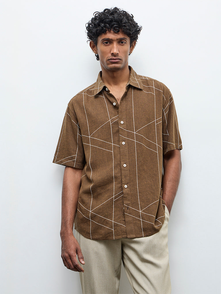 Ascot Dark Brown Abstract Printed Relaxed-Fit Shirt