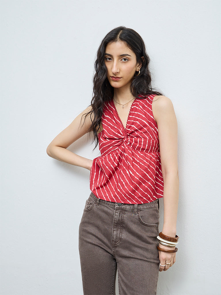 Bombay Paisley Red Striped Cotton Top