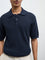 ETA Navy Textured Relaxed-Fit Polo T-Shirt