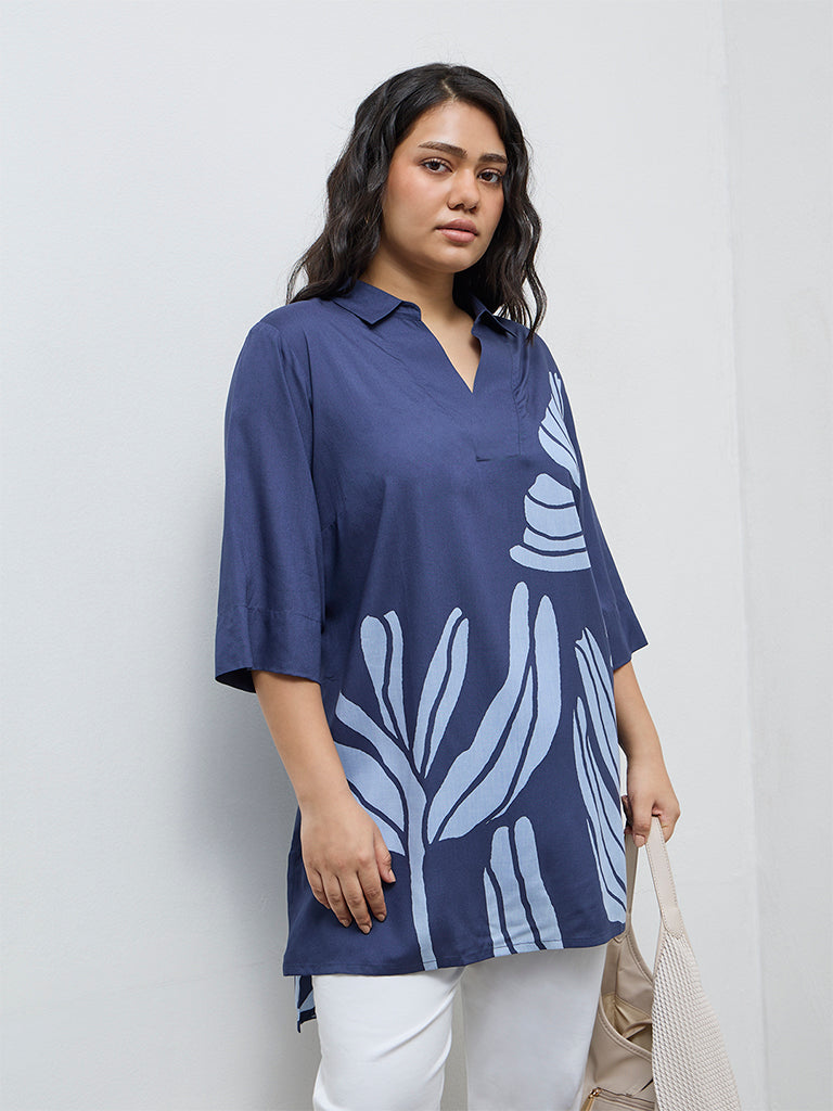 Diza Navy Floral Printed High-Low Tunic