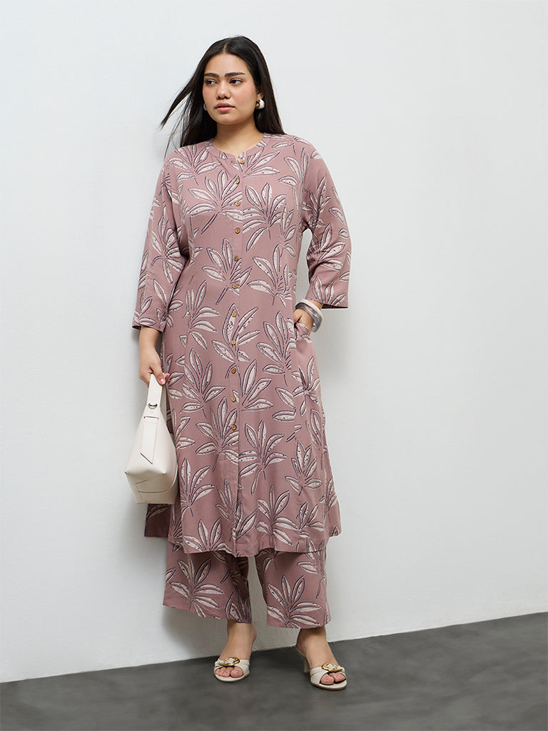 Diza Mauve Botanical Printed A-Line Kurta