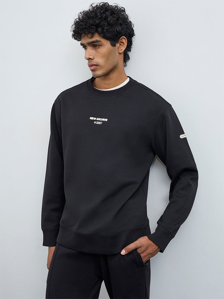 Nuoflexx Black Text Printed Cotton-Blend Relaxed-Fit Sweatshirt