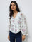 LOV White Floral Pattern Cotton-Blend Top
