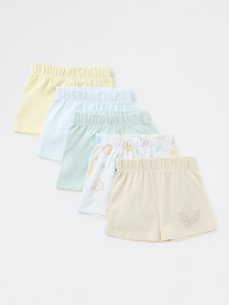 HOP Baby Boys Multicolour Printed Cotton Shorts - Pack of 5