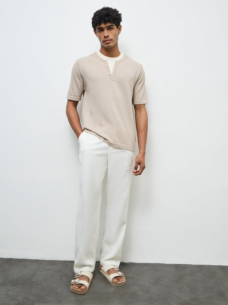 ETA Taupe Textured Relaxed-Fit T-Shirt