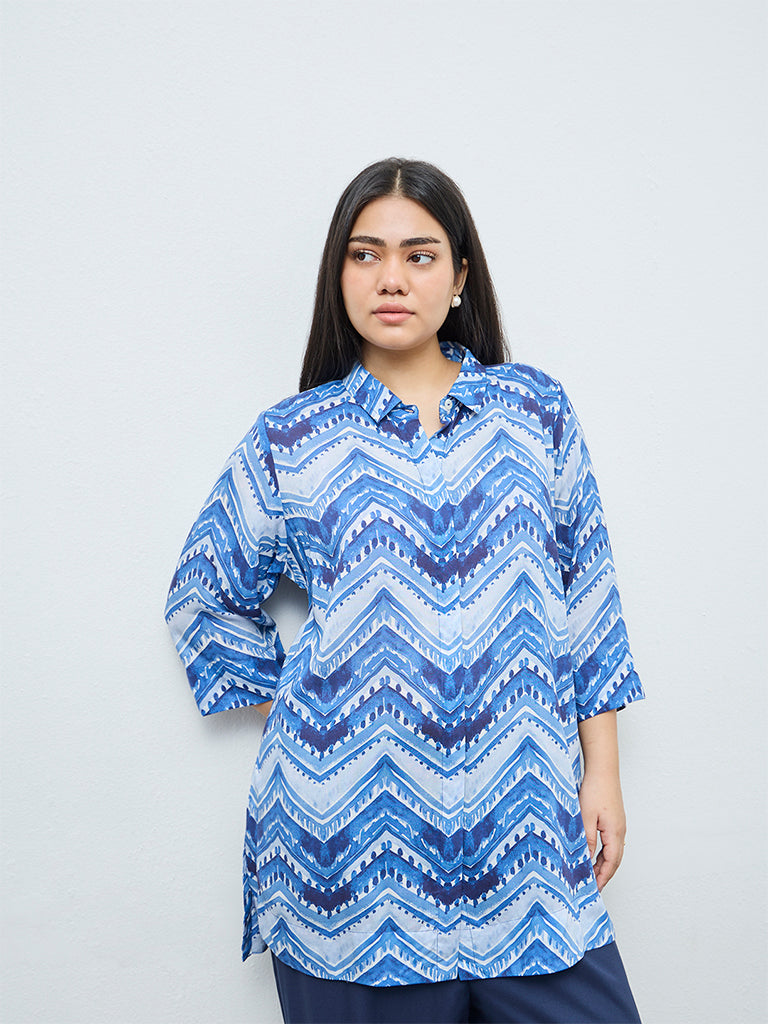 Diza Indigo Chevron Pattern Tunic