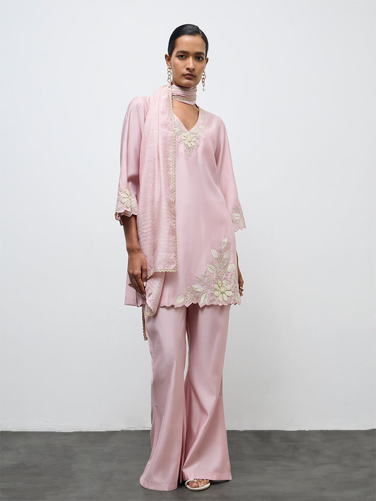 Vark Light Pink Embellished A-Line Ethnic Set
