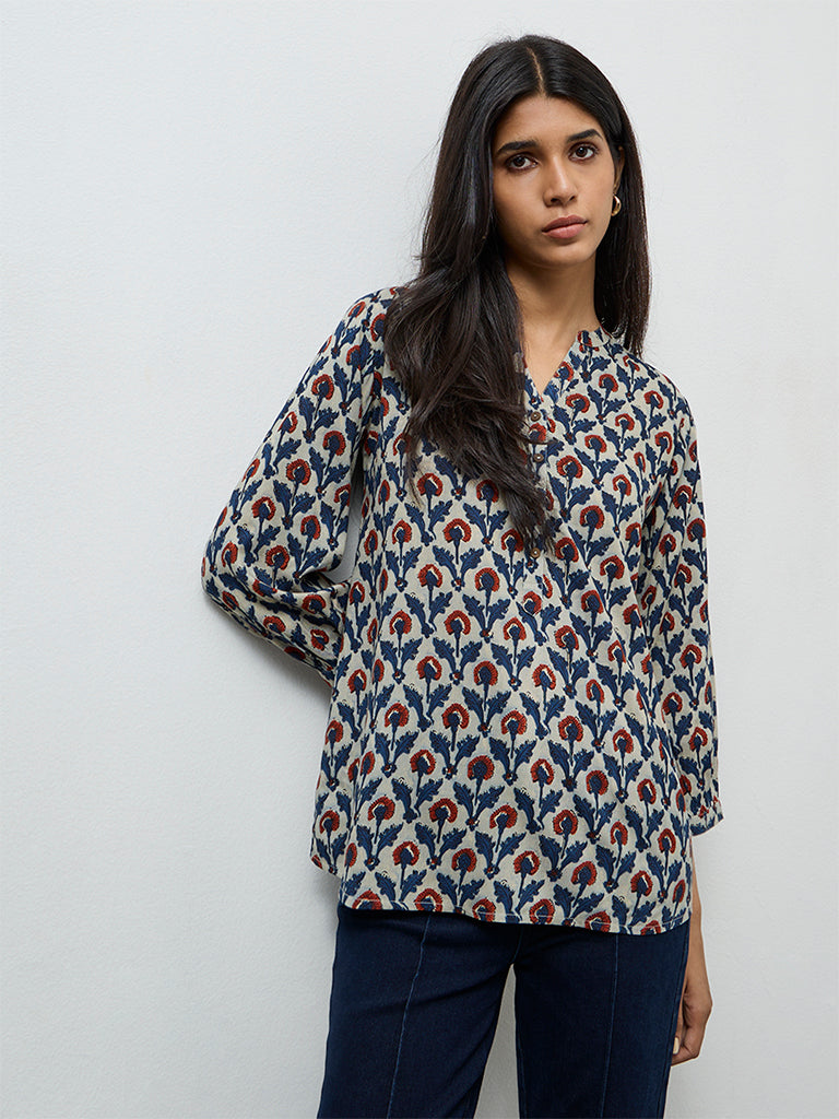 Utsa Indigo Foliage Printed Tunic