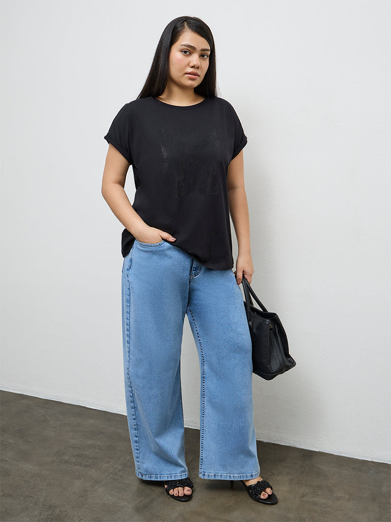 Gia Black Embellished Cotton T-Shirt