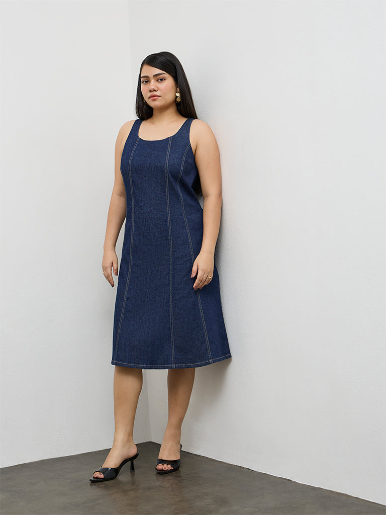 Gia Dark Blue Denim A-Line Dress