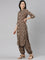 Neeru's Brown Regular Straight Printed Kurta And Salwar