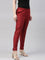 Women Maroon Solid Mid Rise Metallic Pants