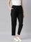 Women Black Solid Mid Rise Metallic Pants